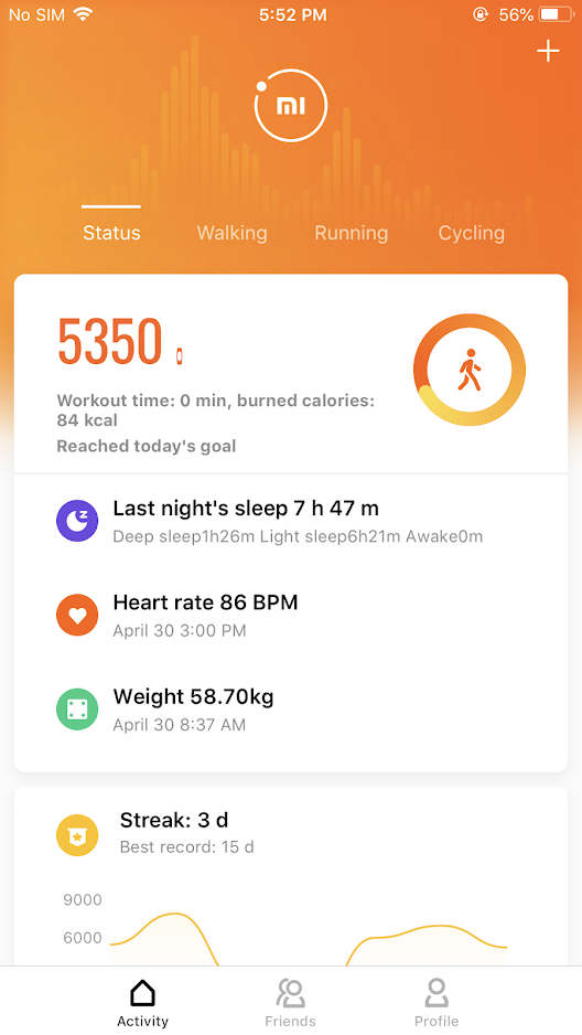 Screenshot of the Mi Fit application (from Google Play)